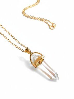 Natural Quartz Crystal Point Necklace 18K Gold Plated Boho Spiritual Gift 20"